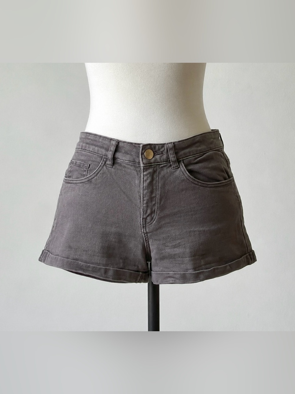 High-Waisted Olive Gray Denim Shorts
